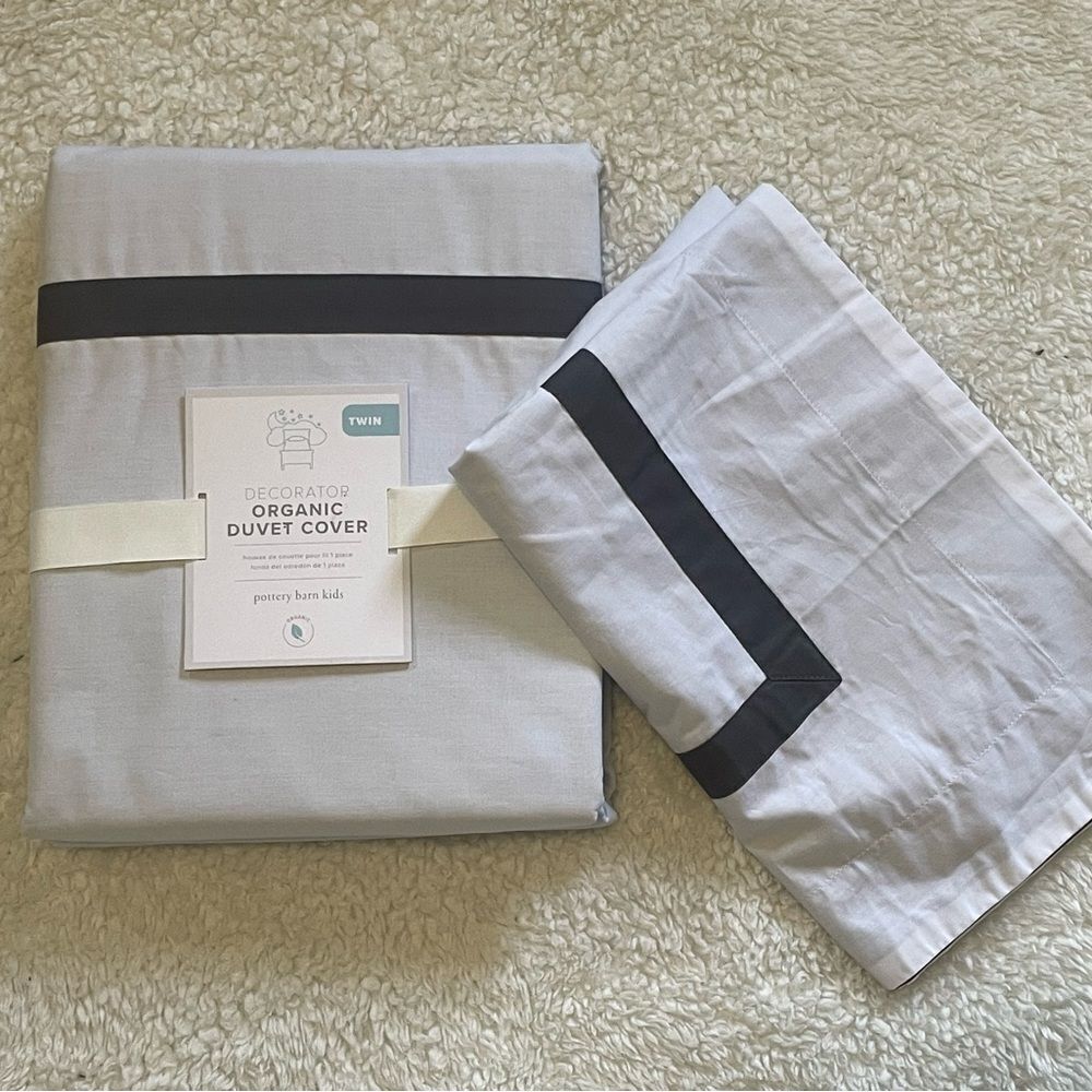 Pottery Barn Kids Decorator Organic Duvet Cover & Sham Twin GRAY